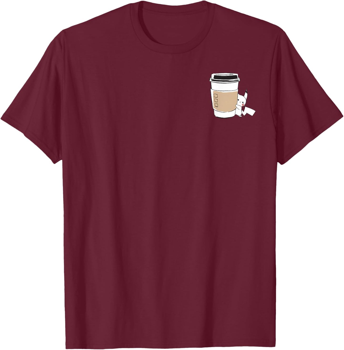 Pokémon Pikachu Sketch Mini Coffee Cup Cute Pocket Icon T-Shirt - T-Shirt | Maroon