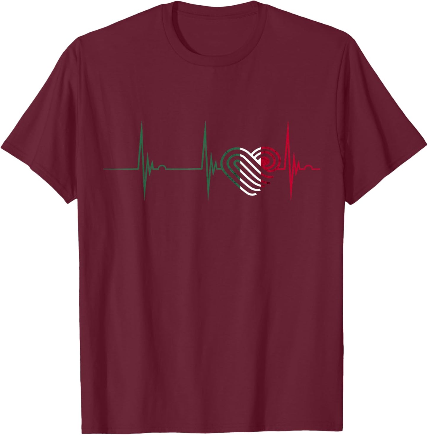 Mexican Flag Heart Mexico Heartbeat EKG Pulse Mexican Roots T-Shirt - T-Shirt | Maroon