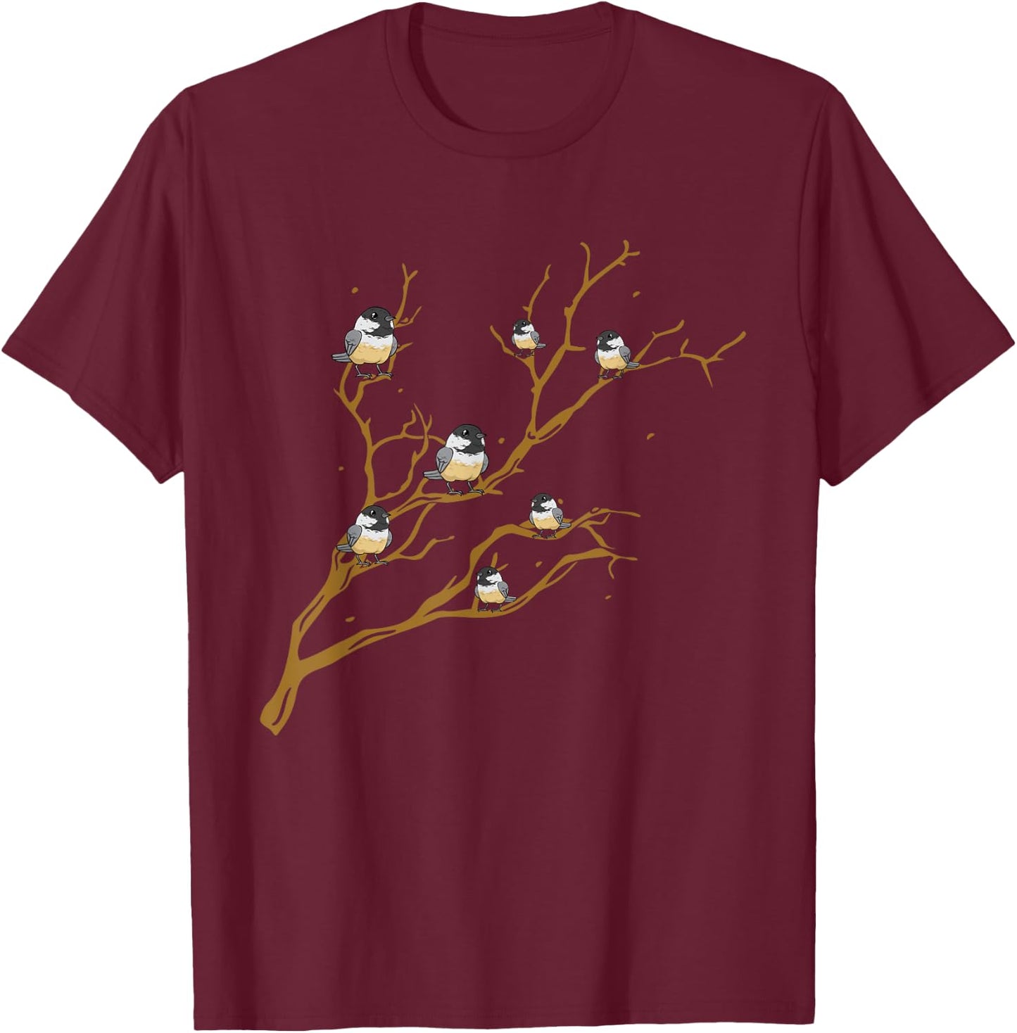 Chickadees On Branch Bird Birding T-Shirt - T-Shirt | Maroon