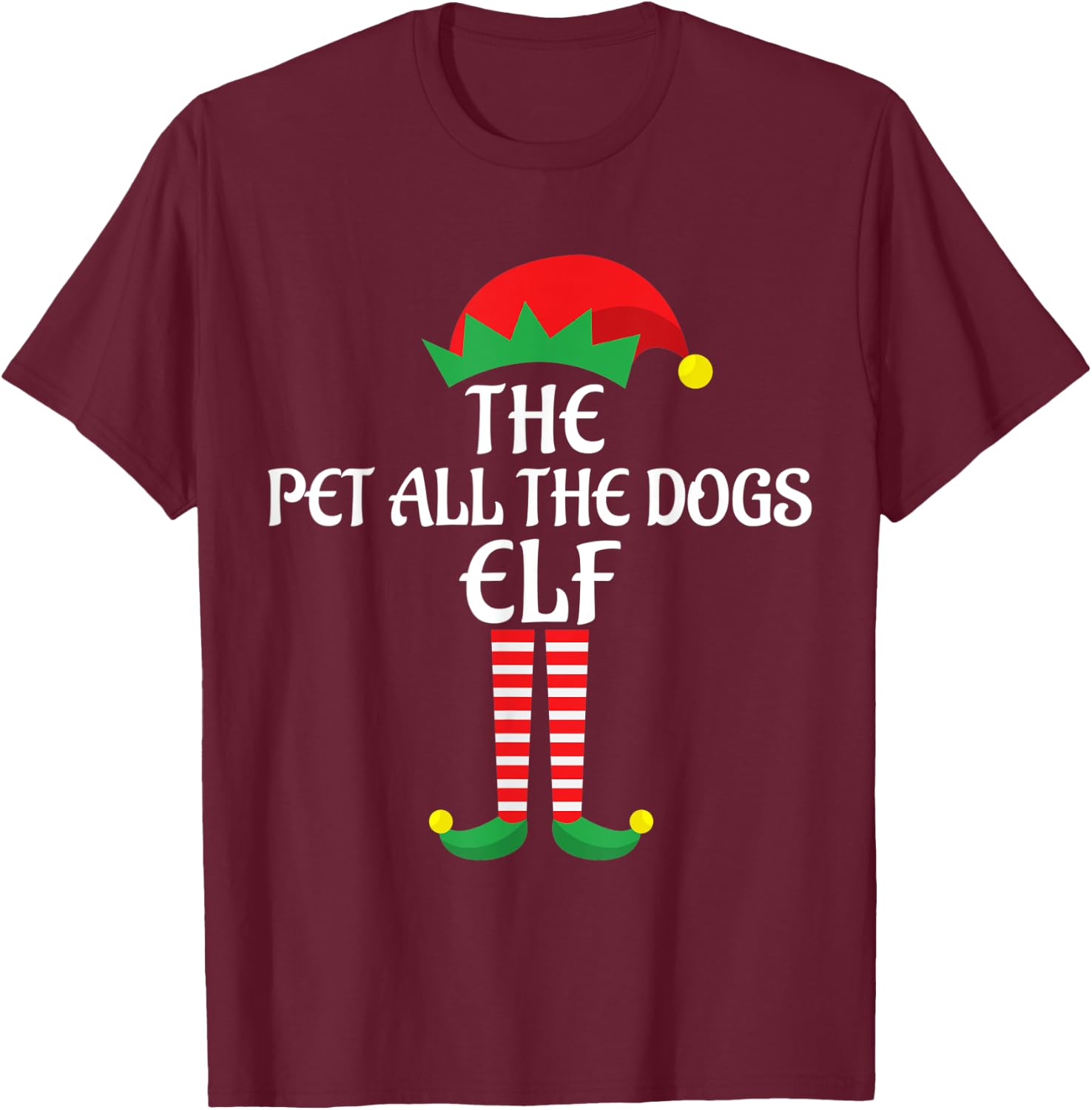 Pet All the Dogs Elf Christmas Theme Family Group Matching T-Shirt - T-Shirt | Maroon