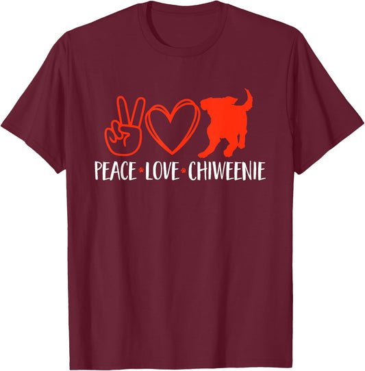 Peace Love Chiweenie Dog Owner T-Shirt - T-Shirt | Maroon