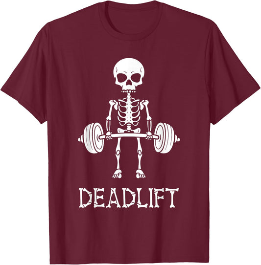 Deadlift Skeleton Gym Weight Lifting Workout Fitness T-Shirt - T-Shirt | Maroon
