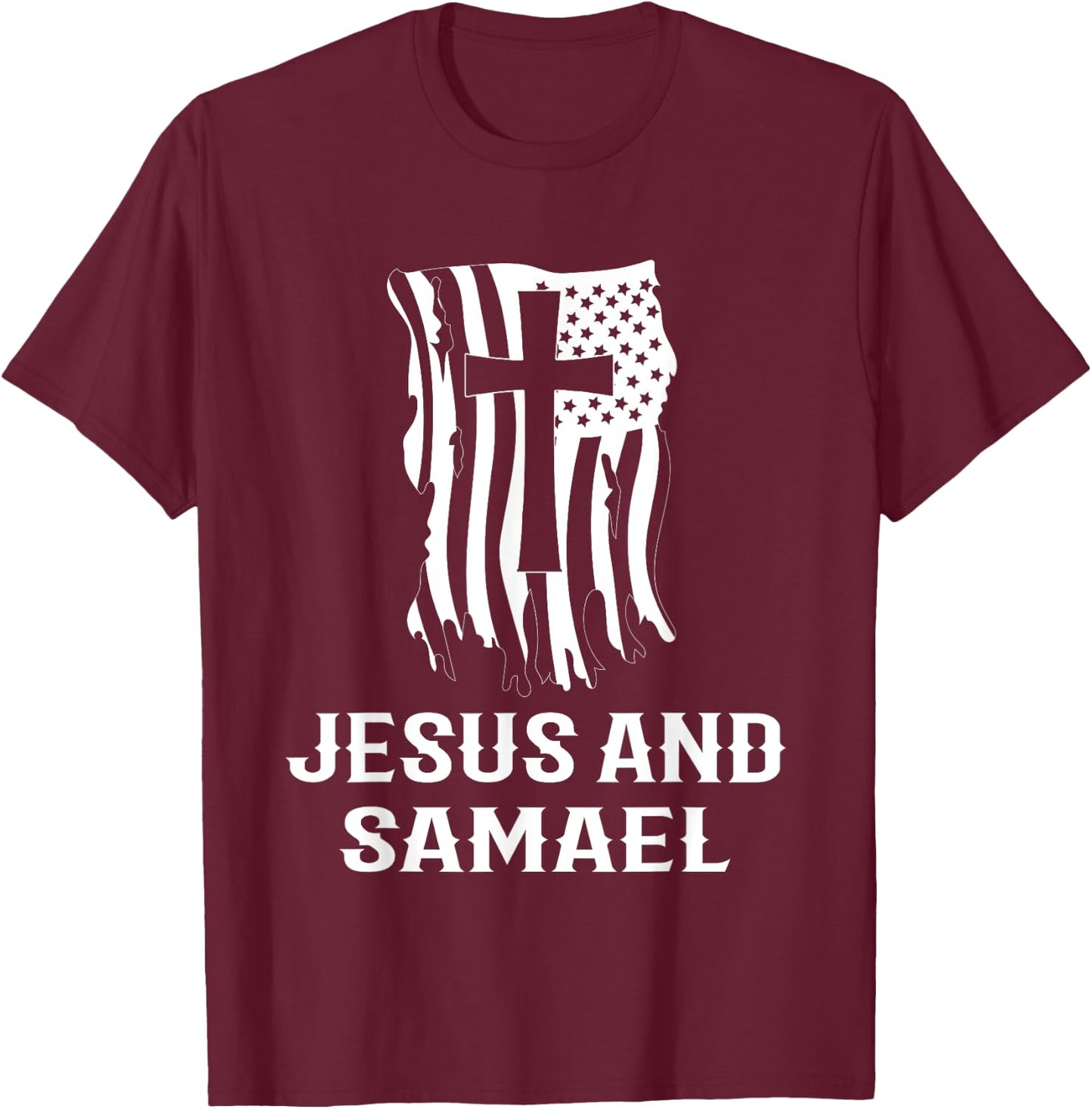 Jesus and Saint Samael the Archangel Catholic Prayer Design T-Shirt - T-Shirt | Maroon