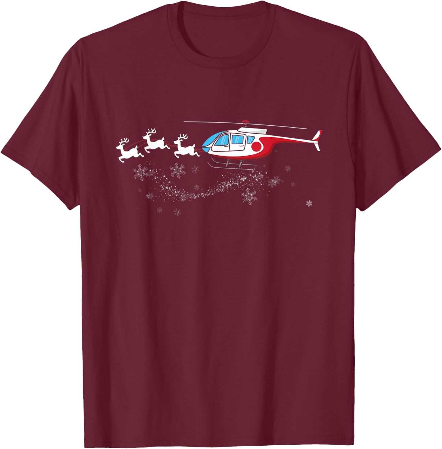 Helicopter Santa Christmas Sleigh - Funny Helicopter Xmas T-Shirt - T-Shirt | Maroon