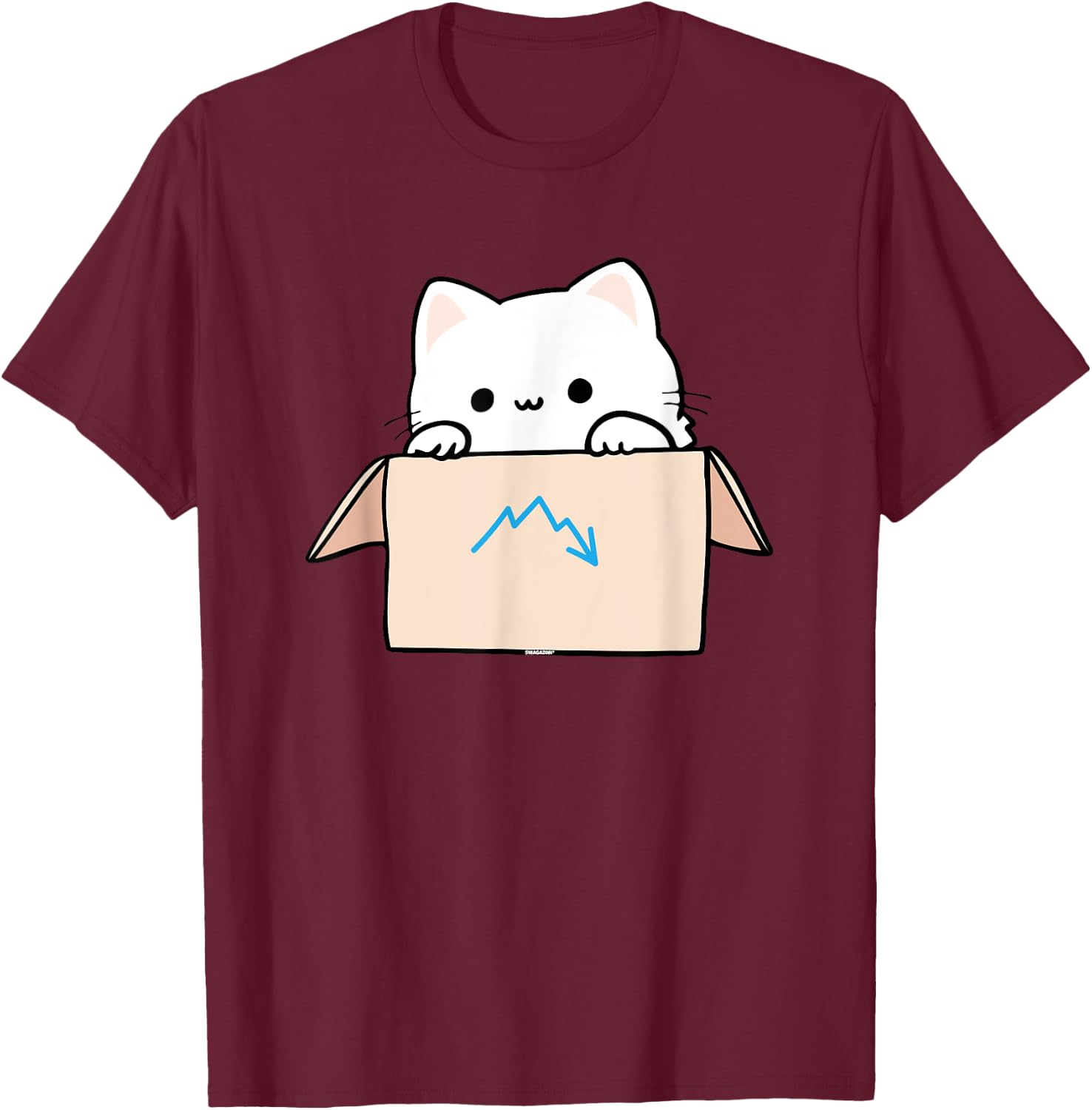 Coworker Pet Swagazon Associate Cute Cat in Cardboard Box Men Women T-Shirt - T-Shirt | Maroon