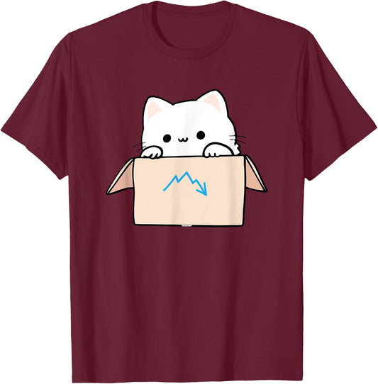 Coworker Pet Swagazon Associate Cute Cat in Cardboard Box Men Women T-Shirt - T-Shirt | Maroon