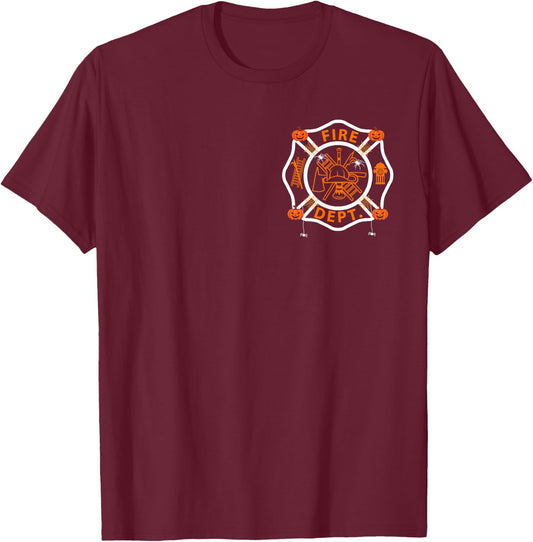 Halloween Firefighter Fireman Fire Dept department Logo Men T-Shirt - T-Shirt | Maroon