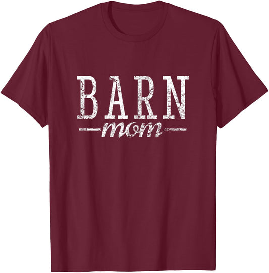 Barn Mom Horse Horses Retro T-Shirt - T-Shirt | Maroon