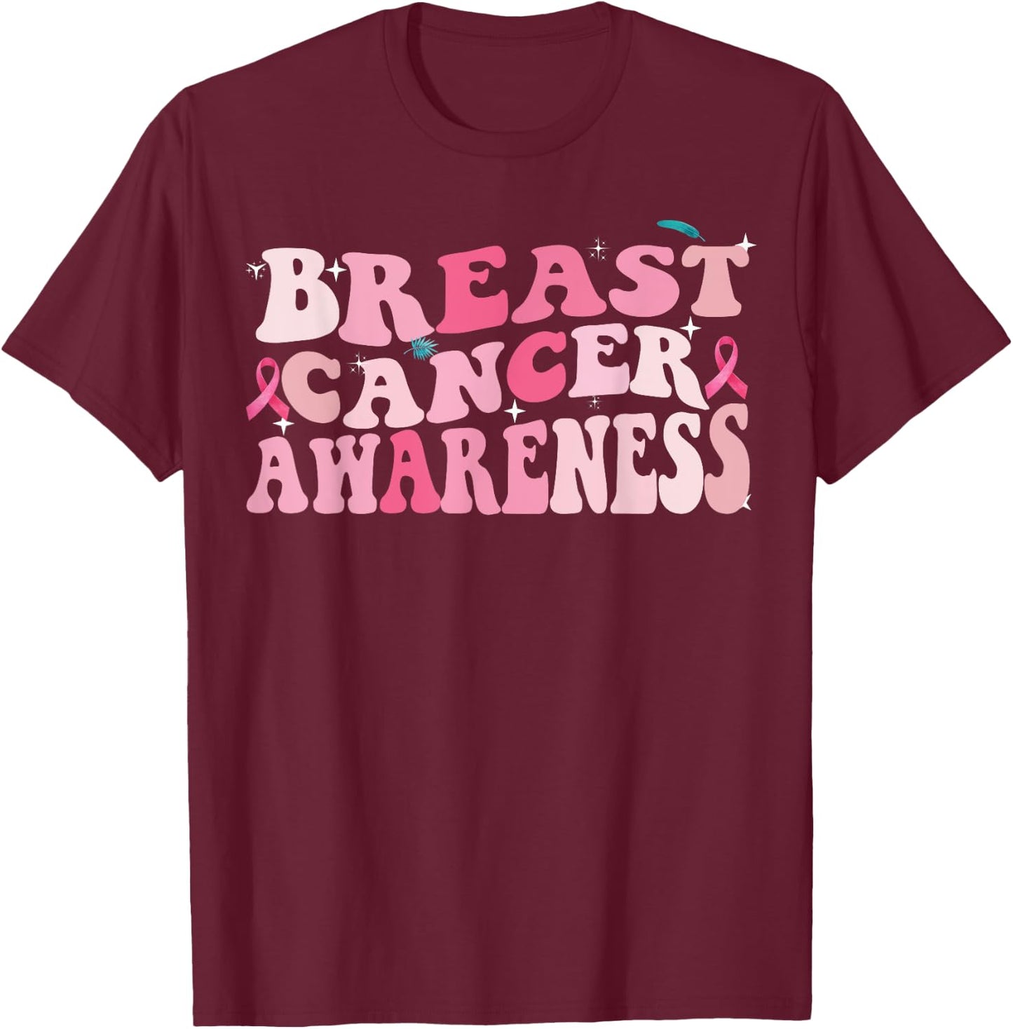 Groovy Breast Cancer Awareness 2023 Breast Cancer Outfit T-Shirt - T-Shirt | Maroon