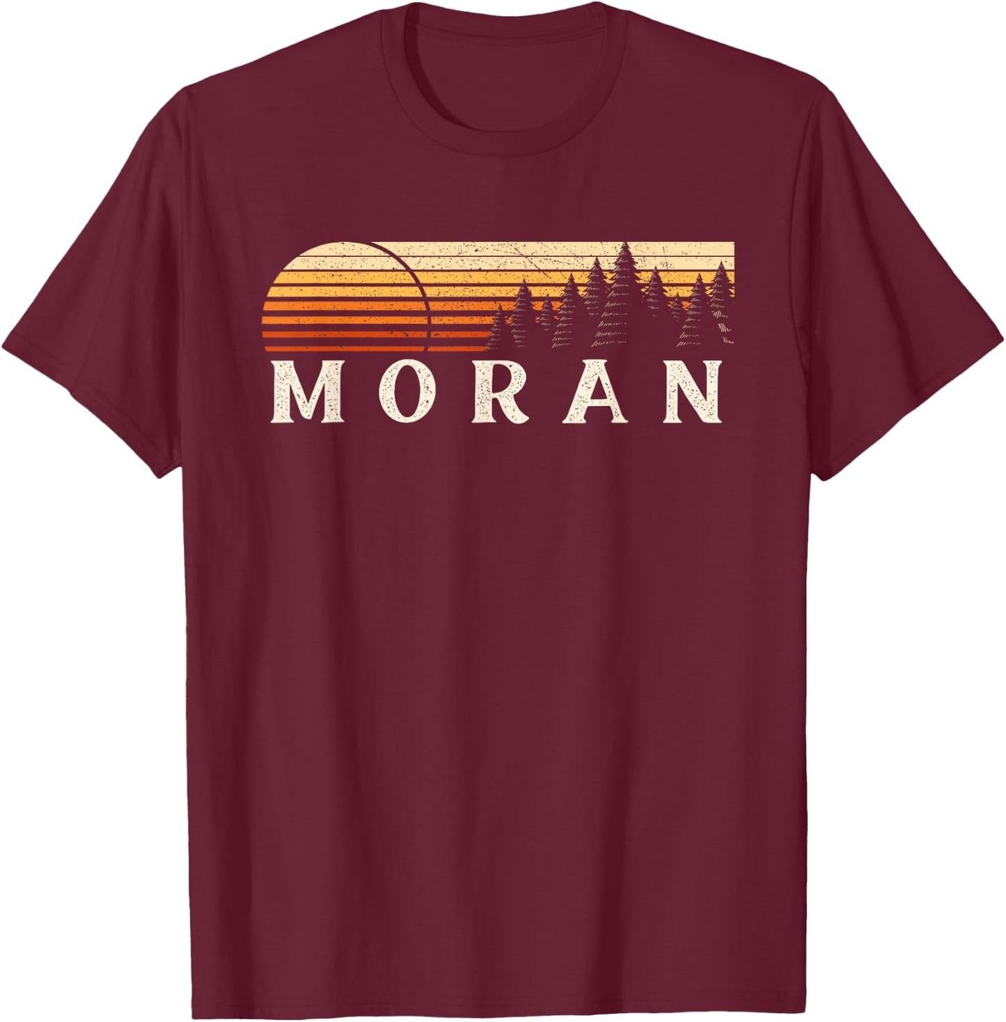 Moran, MI Vintage Evergreen Sunset Eighties Retro T-Shirt - T-Shirt | Maroon