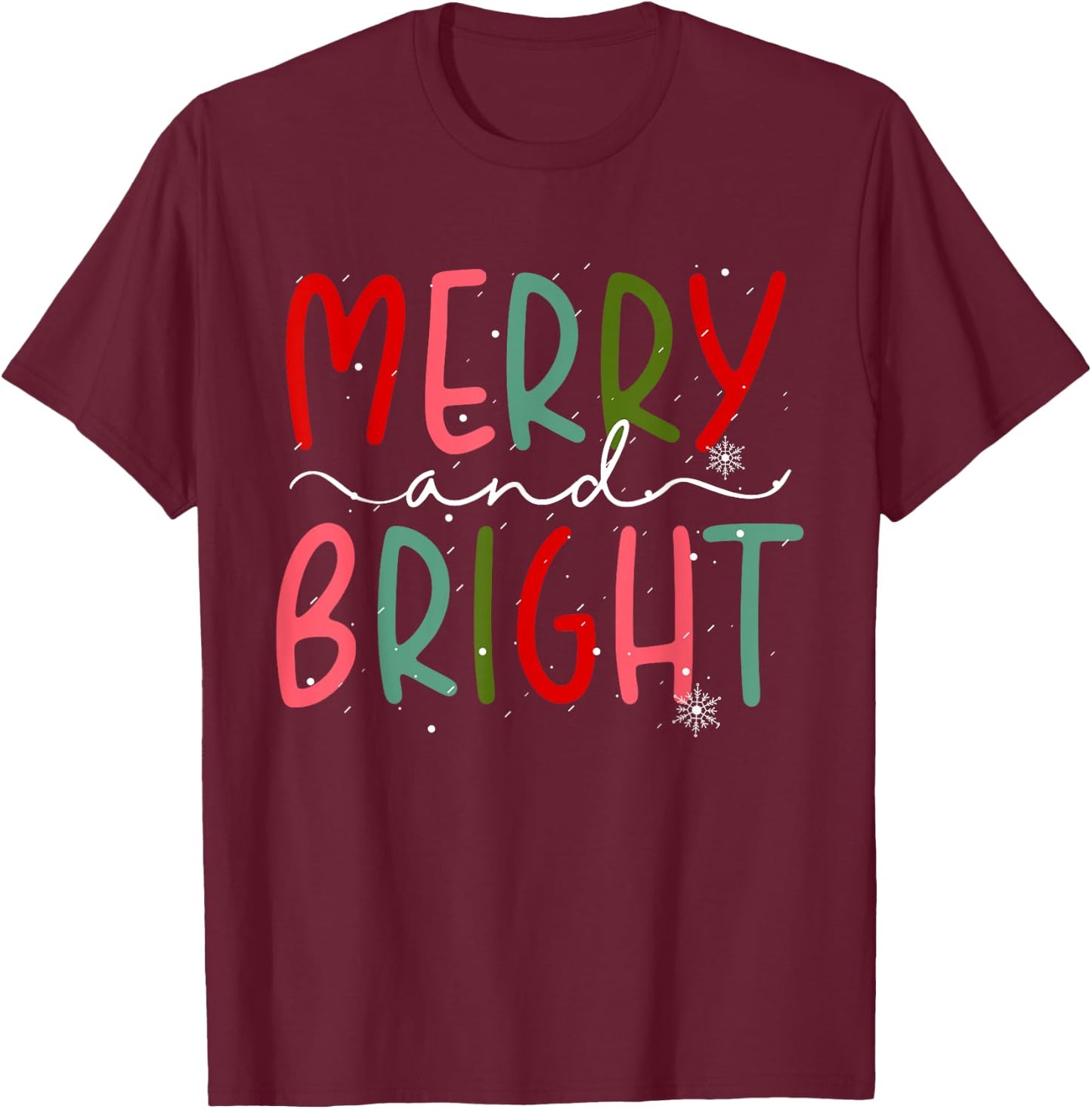 Merry And Bright Christmas Women Girls Kids Toddlers Cute T-Shirt - T-Shirt | Maroon