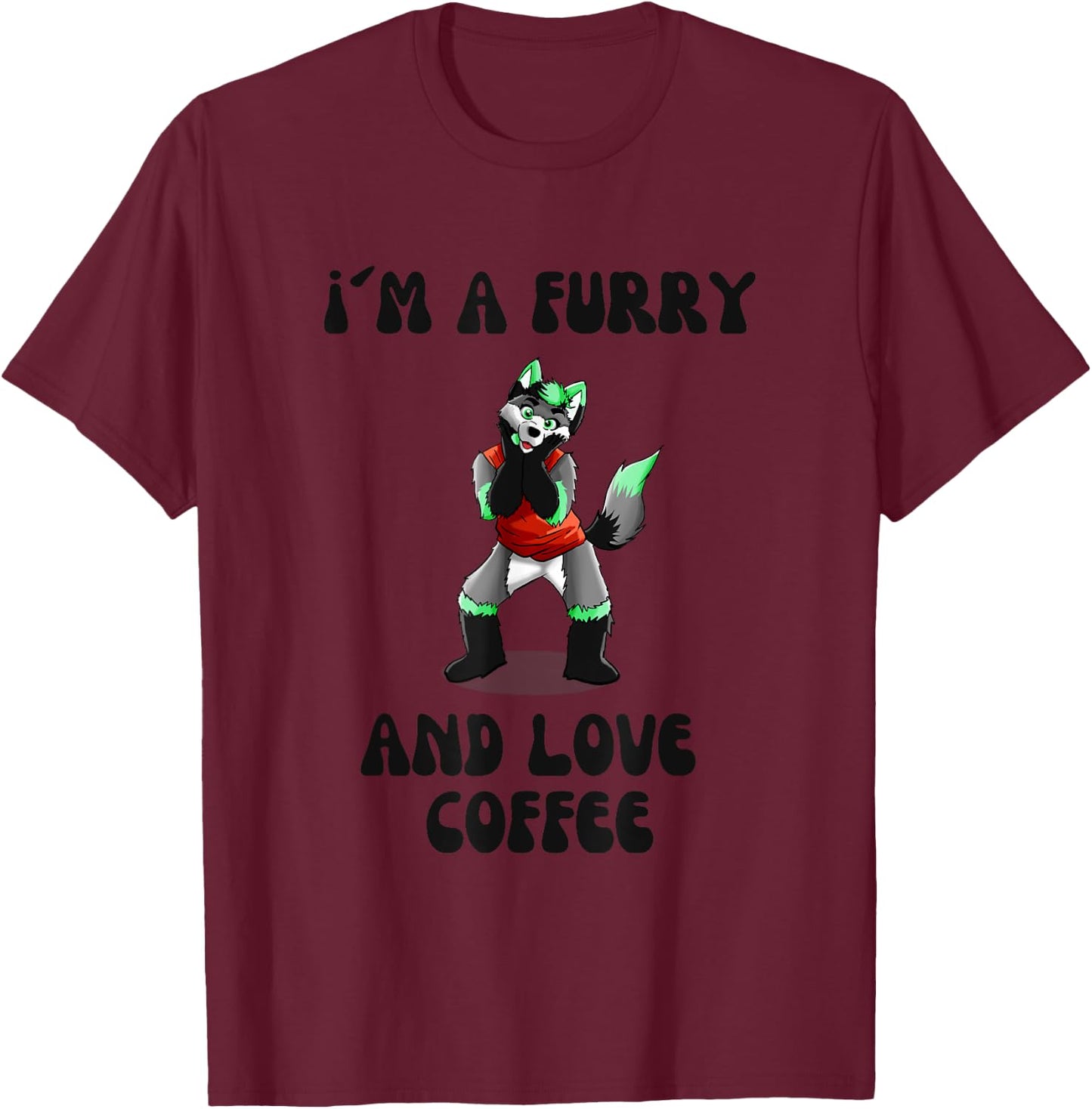 I´m a Furry and Love Coffee Wolf Fox Coffee Anime Comic T-Shirt - T-Shirt | Maroon