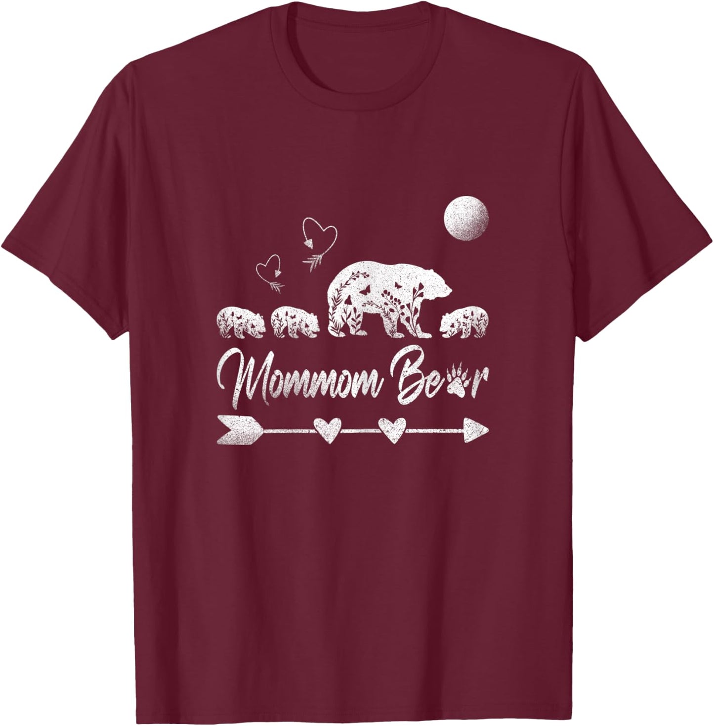 Mommom Bear With Three Bear Cubs Cute Mothers Day Boho Arrow T-Shirt - T-Shirt | Maroon
