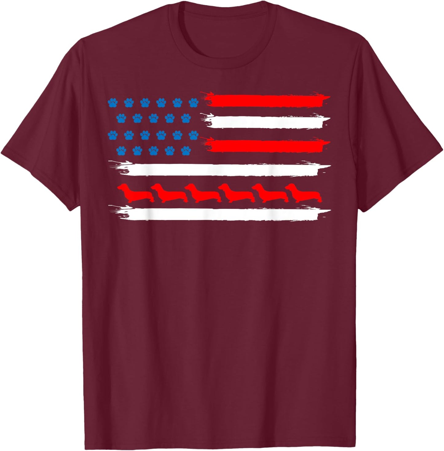 Dachshund -America Flag - Patriotic Weiner Dog T-Shirt - T-Shirt | Maroon