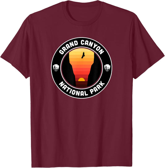 Grand Canyon National Park - Round Badge T-Shirt - T-Shirt | Maroon