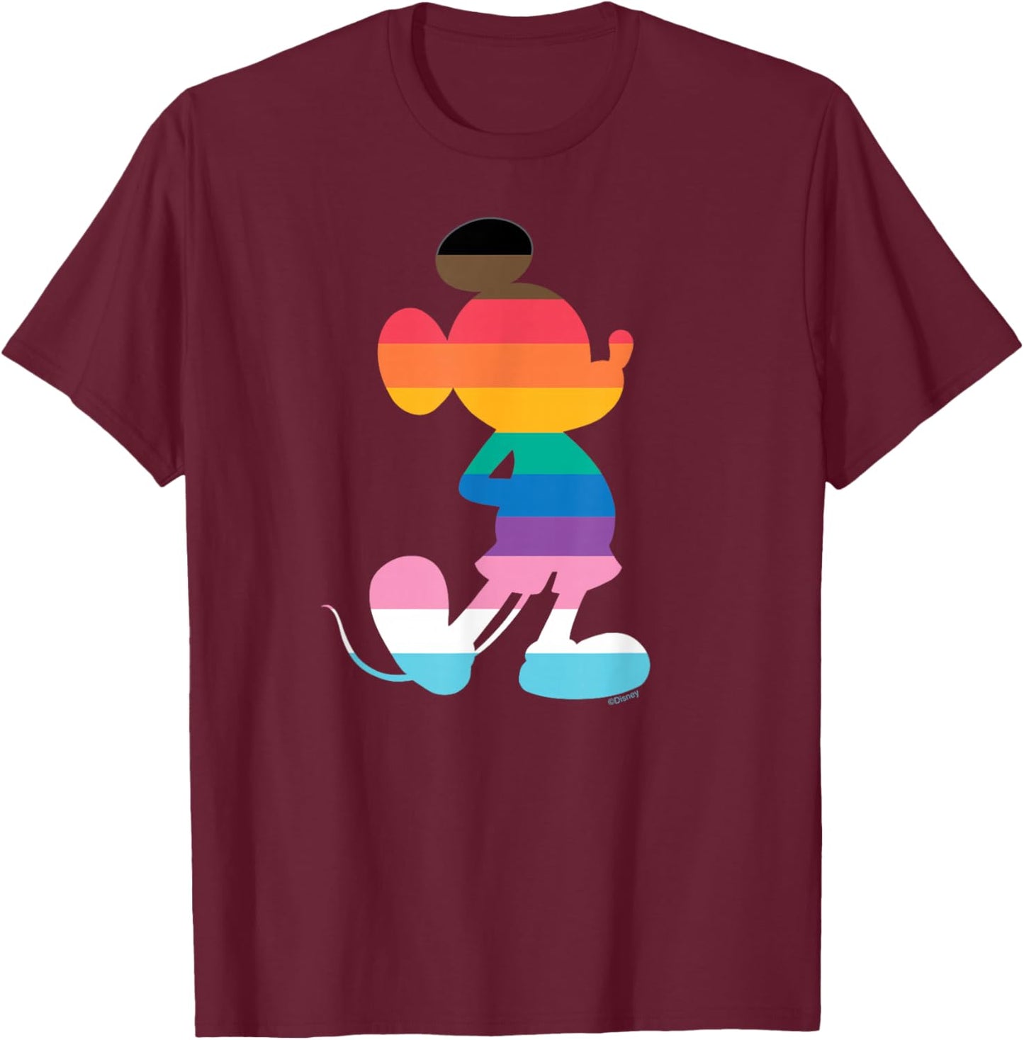 Disney Mickey Mouse Pride Inclusive Pose Rainbow Icon Fill T-Shirt - T-Shirt | Maroon