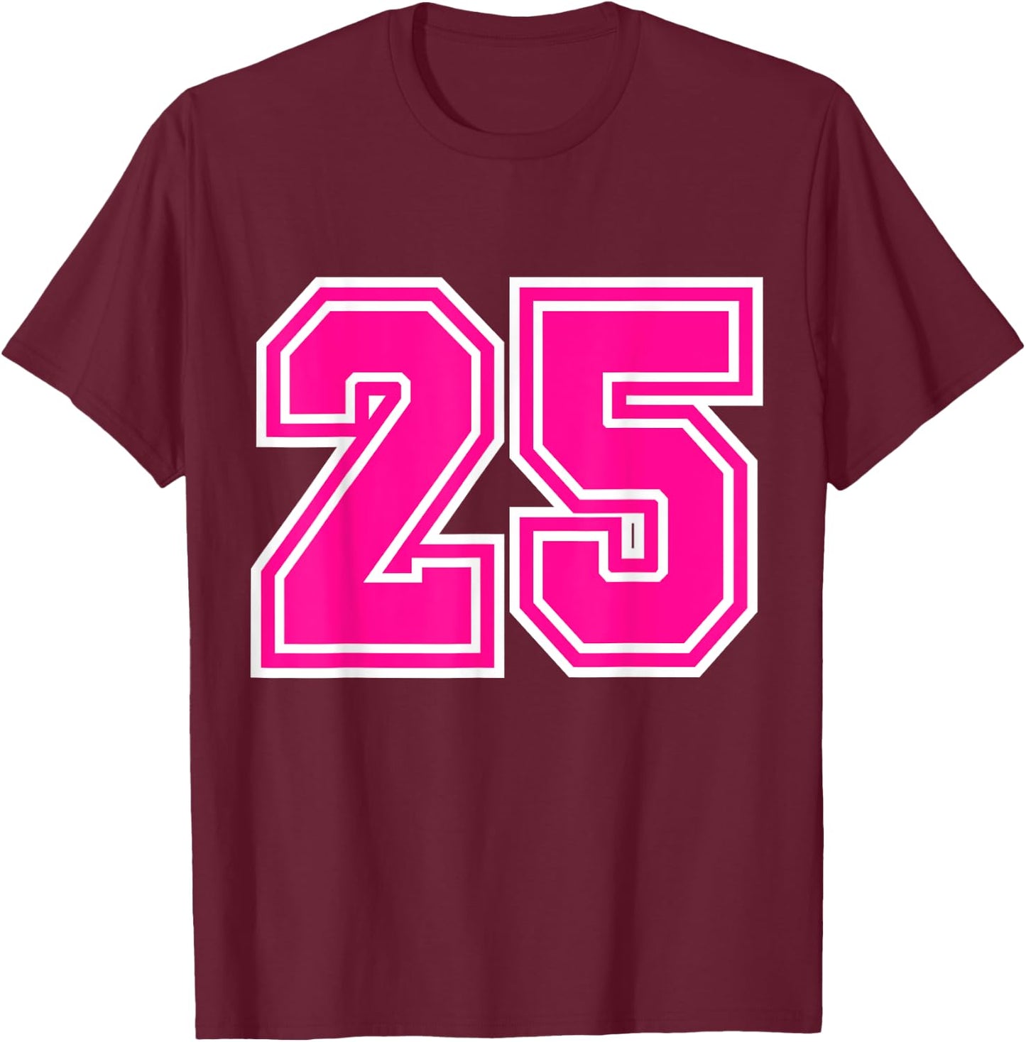 Number #25 Varsity Pink Favorite Number T-Shirt - T-Shirt | Maroon