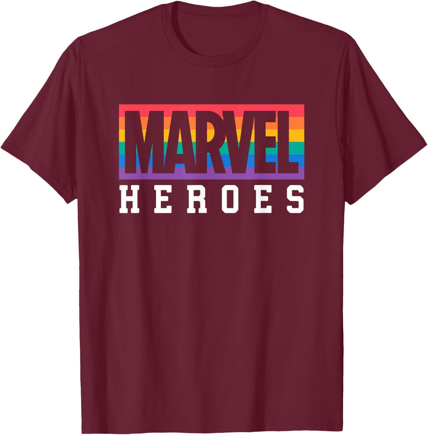 Marvel Pride Flag Rainbow Marvel Heroes Logo T-Shirt - T-Shirt | Maroon