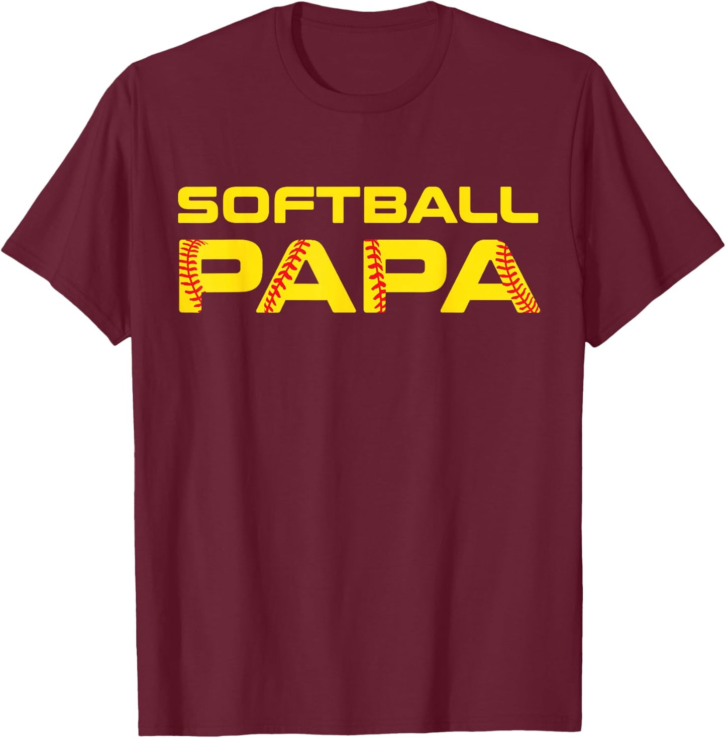 Yellow Print Softball Papa T-Shirt - T-Shirt | Maroon