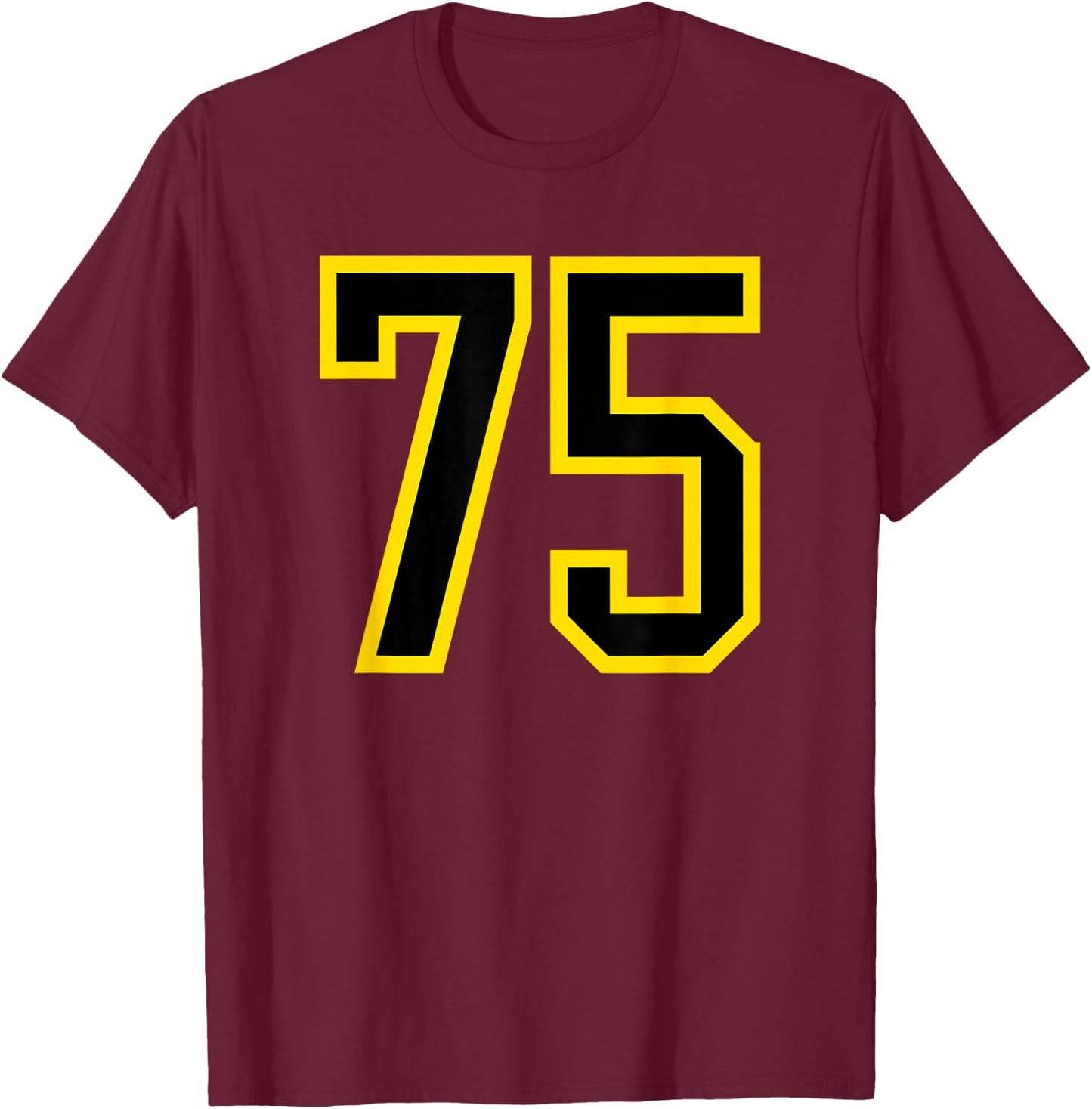 Yellow Black Sports Team Number #75 T-Shirt - T-Shirt | Maroon