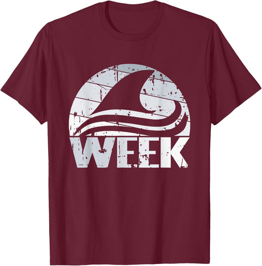 Retro Shark Fin Week 2024 Shark Lover Ocean Wildlife Summer T-Shirt - T-Shirt | Maroon