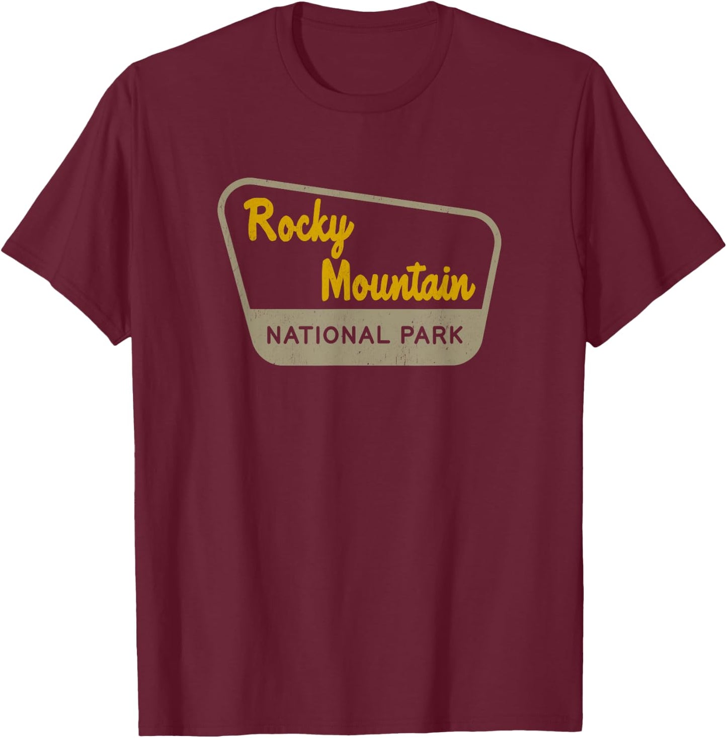Rocky Mountain National Park Retro Two-Tone Sign T-Shirt - T-Shirt | Maroon