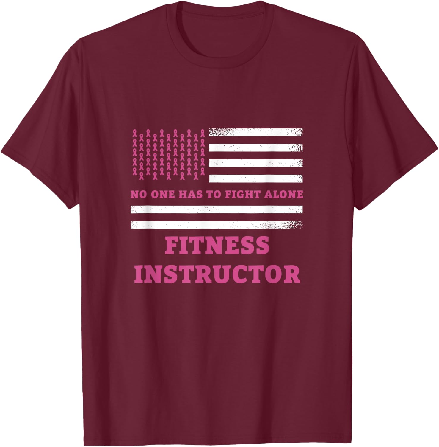 Breast Cancer Awareness Fitness Instructor Pink Ribbon T-Shirt - T-Shirt | Maroon