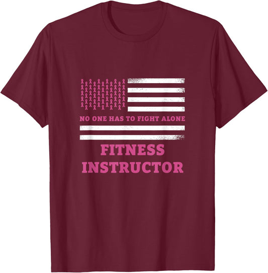 Breast Cancer Awareness Fitness Instructor Pink Ribbon T-Shirt - T-Shirt | Maroon