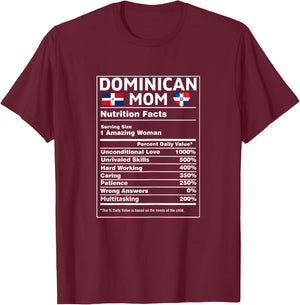 Dominican Mom Nutrition Facts Dominicana Republic T-Shirt - T-Shirt | Maroon
