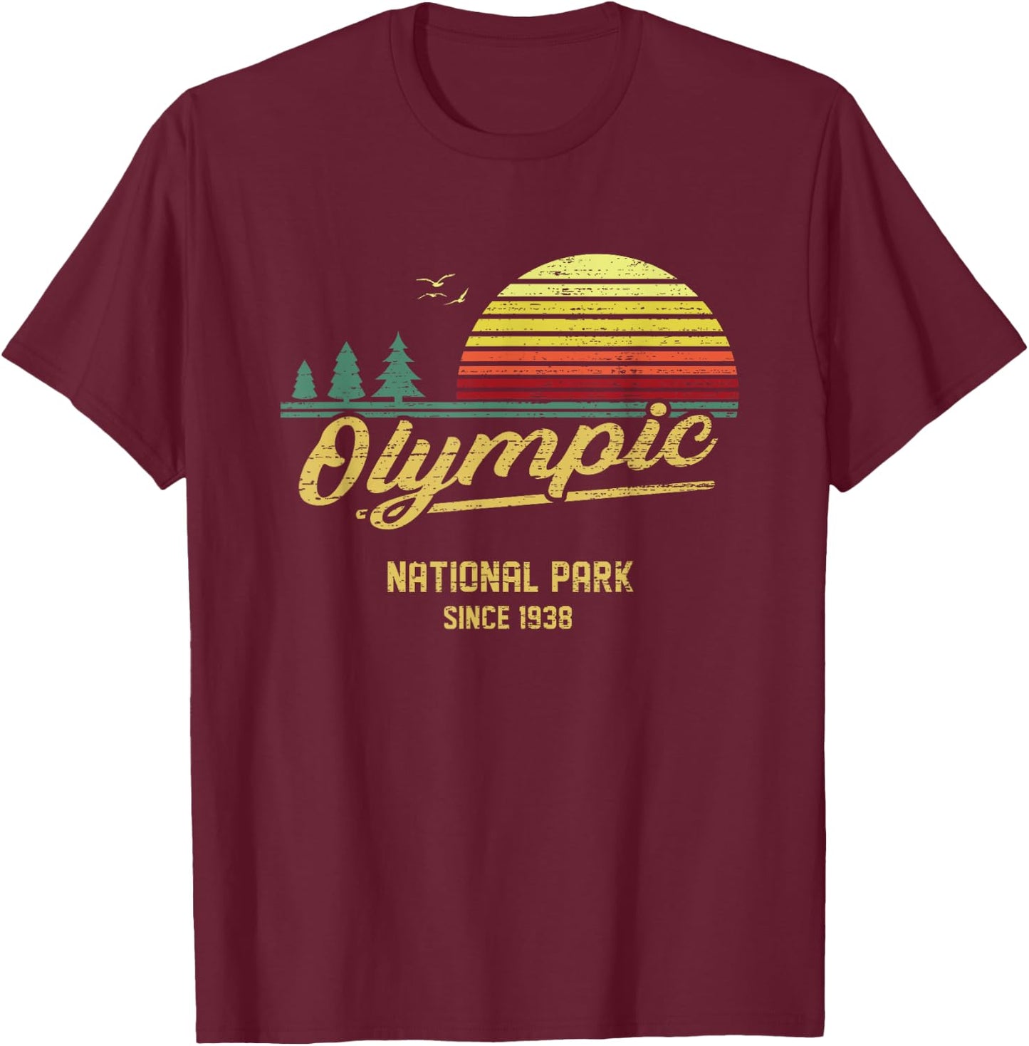 Olympic 1938 EST National Park Vintage Retro Outdoor Camping T-Shirt - T-Shirt | Maroon