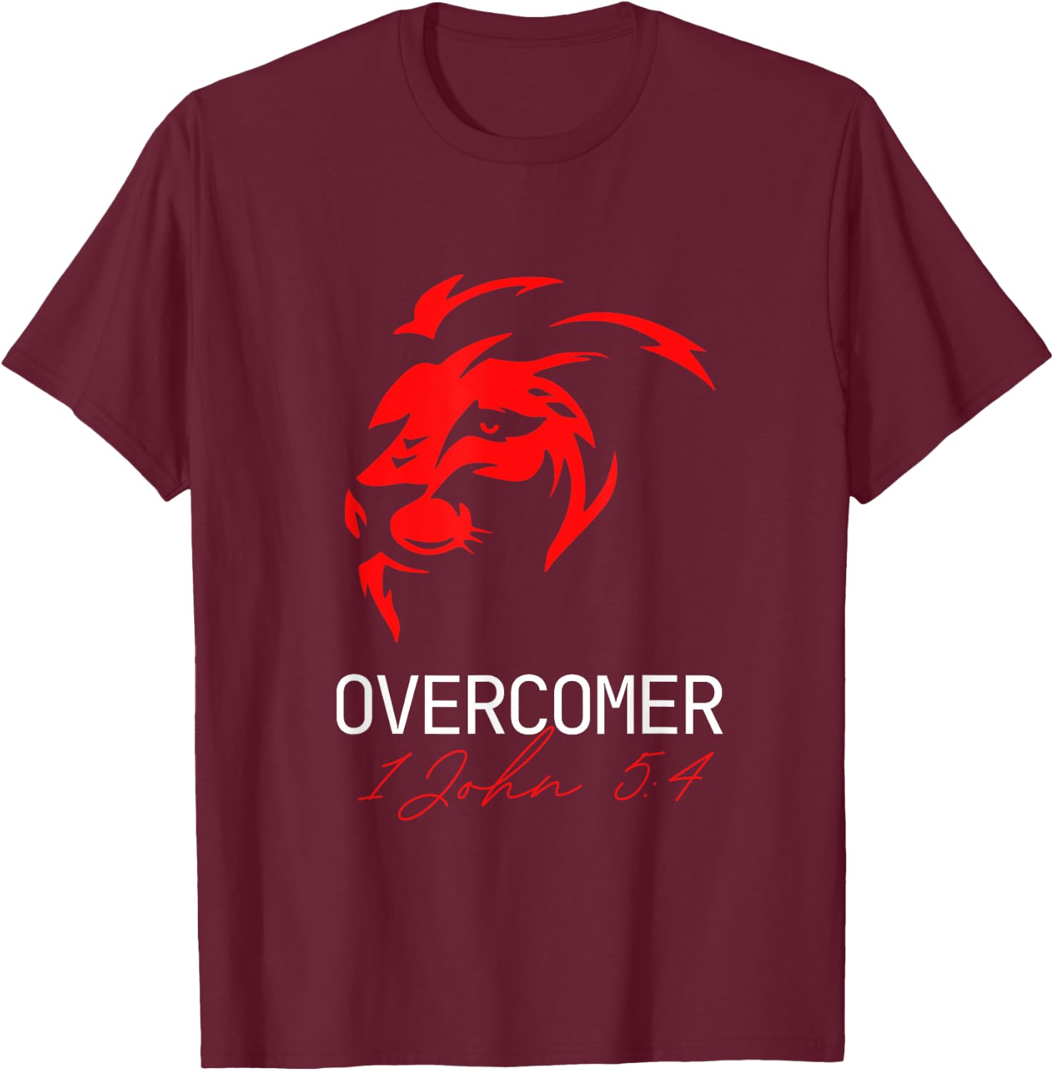 Christian Faith Overcomer Motivational Lion T-Shirt - T-Shirt | Maroon