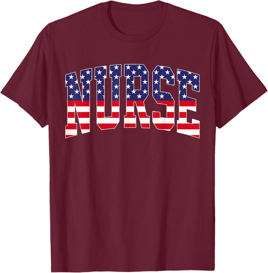 Vintage Nurse US Flag 4th Of July Nursing Patriotic RN Men T-Shirt - T-Shirt | Maroon