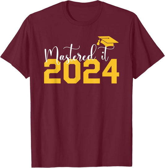 Class Of 2024 Mastered It College Masters Degree Graduation T-Shirt - T-Shirt | Maroon