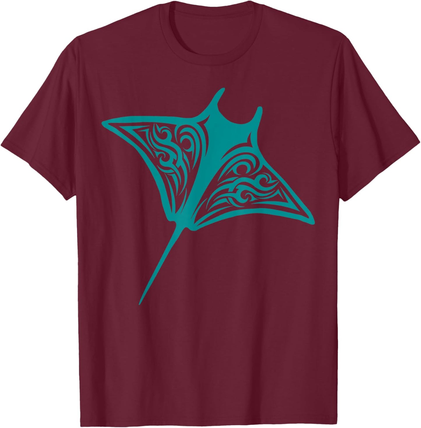Manta Ray Hawaii Tribal Stingray Fish Ocean Biologist T-Shirt - T-Shirt | Maroon