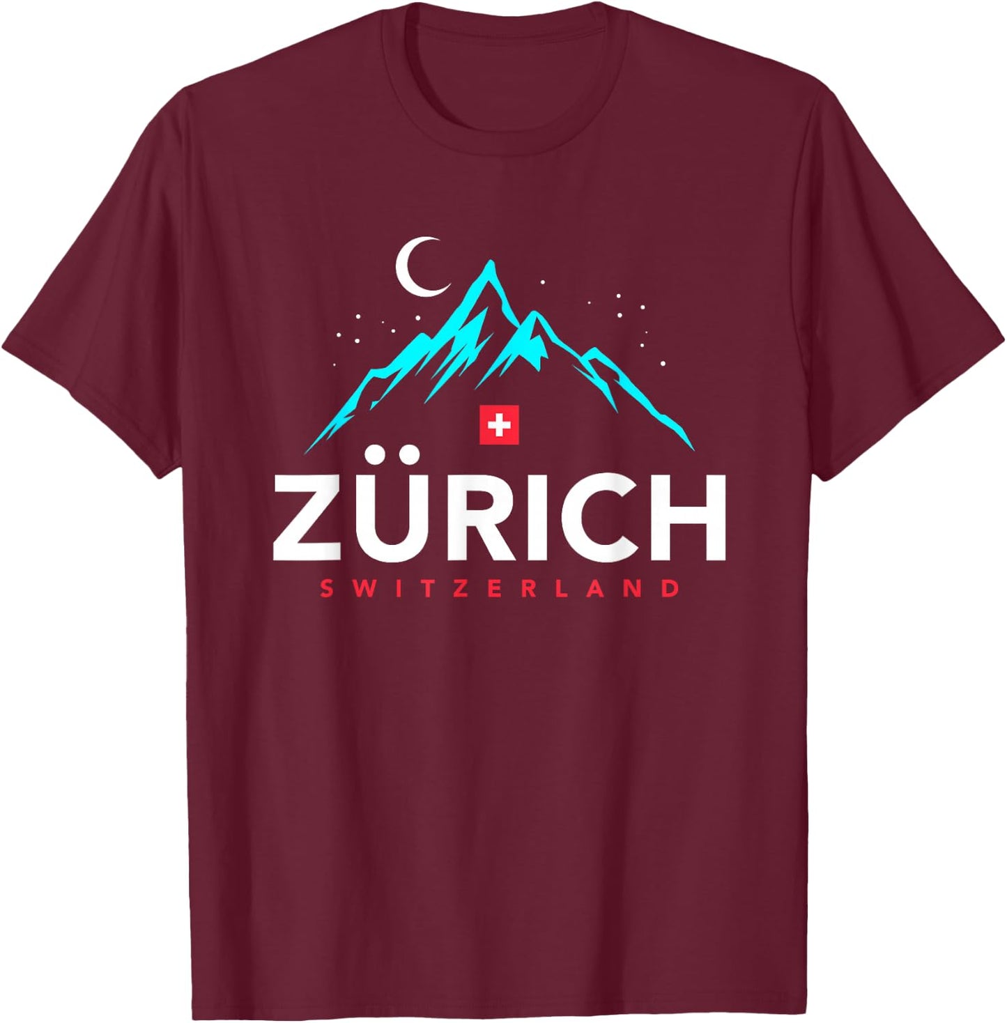 Switzerland Zurich With Starry Night T-Shirt - T-Shirt | Maroon