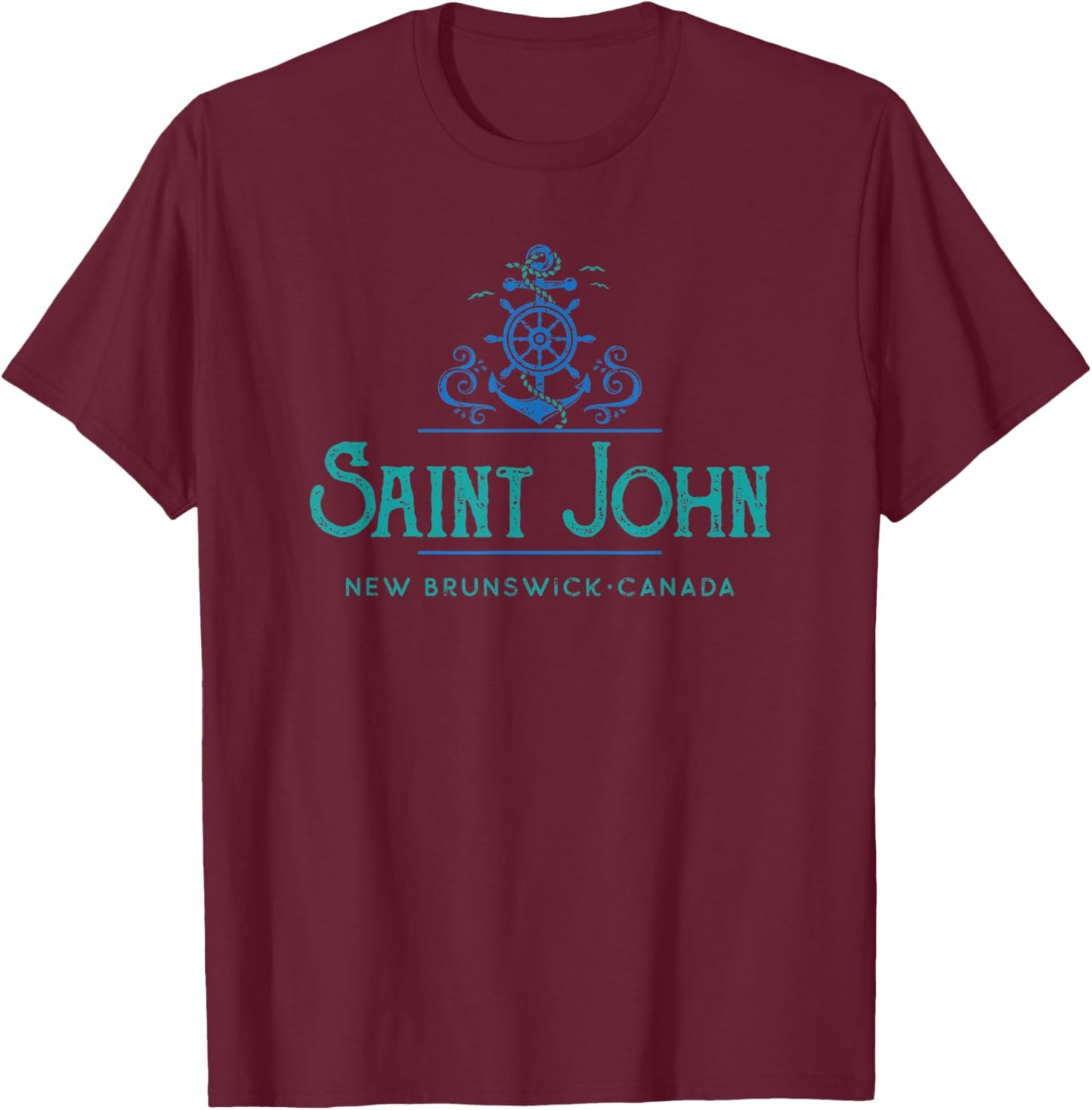 Saint John, New Brunswick, Canada Nautical Design T-Shirt - T-Shirt | Maroon