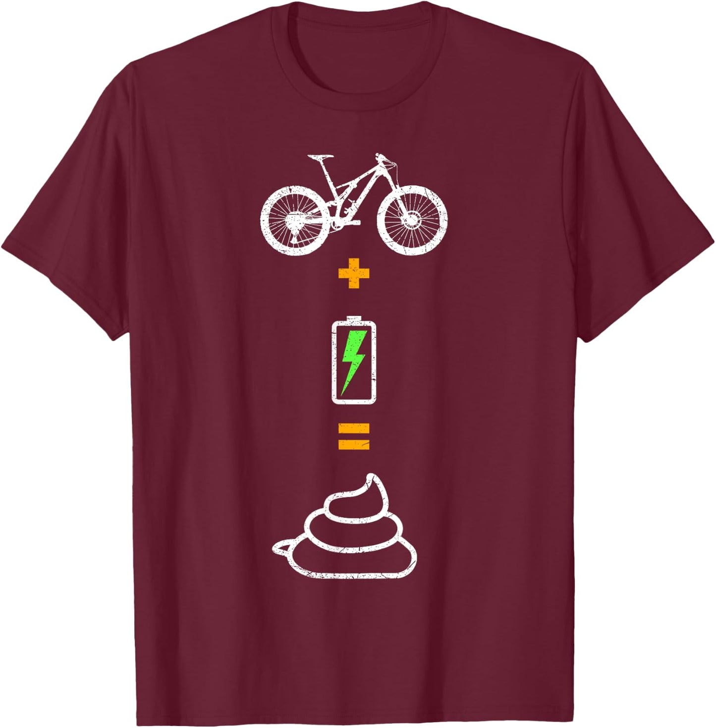 Anti e-bike, no motor, no battery, bicycle plus battery T-Shirt - T-Shirt | Maroon