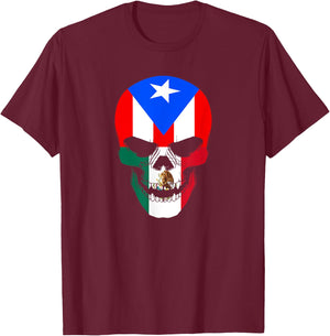 Half Mexican And Puerto Rican Rico Flag Mexirican Skull Men T-Shirt - T-Shirt | Maroon