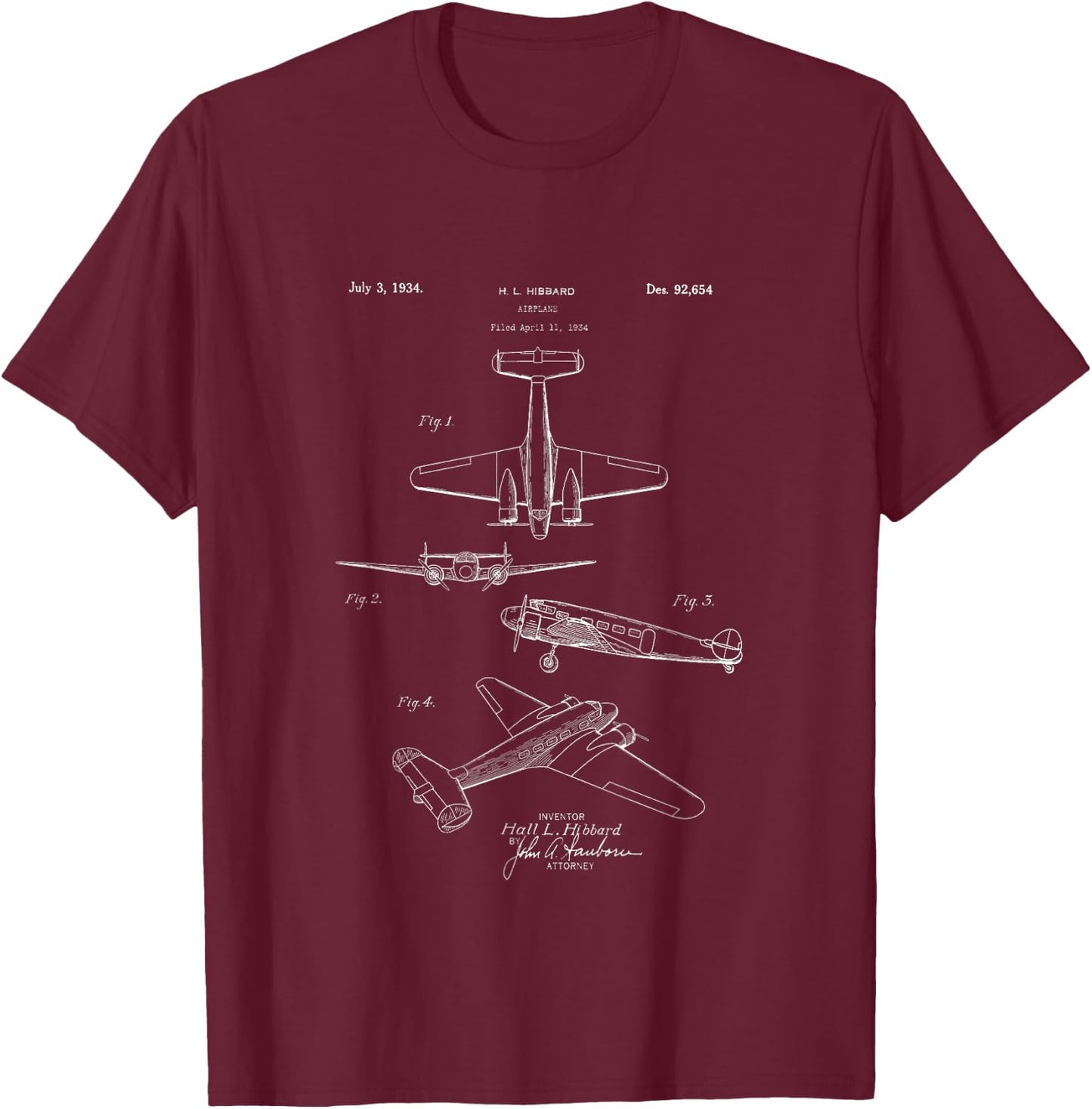 Vintage Electra Airplane Patent Aircraft Plane Pilot T-Shirt - T-Shirt | Maroon