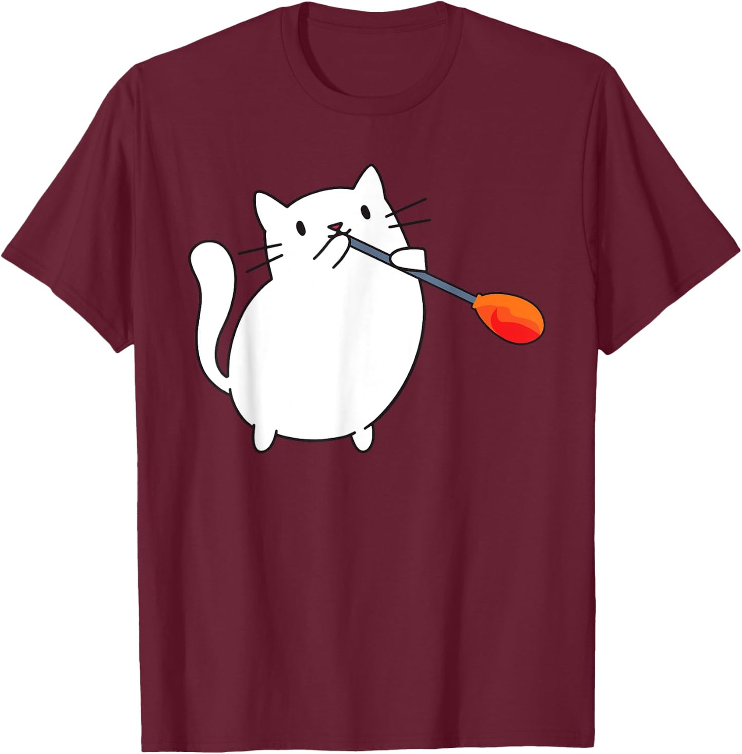 Glassworkers Gift Ideas Glassblowing Lover Cat Cute Funny Glassmith Glassblowing - Black, -Adults & Enthusiasts, , Short Sleeve, , All Seasons, Cartoon Pattern, Cat Theme T-Shirt - T-Shirt | Maroon