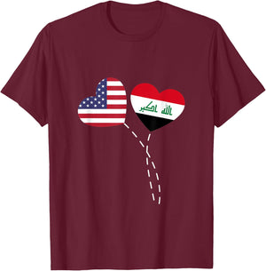 Loving USA Iraq Flag Heart Iraqi Americans Love T-Shirt - T-Shirt | Maroon