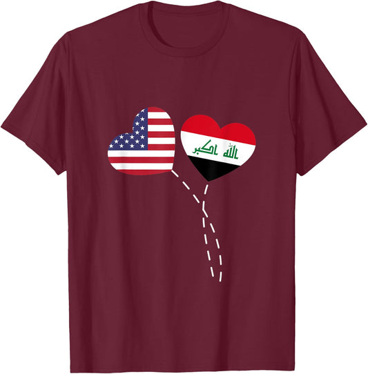 Loving USA Iraq Flag Heart Iraqi Americans Love T-Shirt - T-Shirt | Maroon
