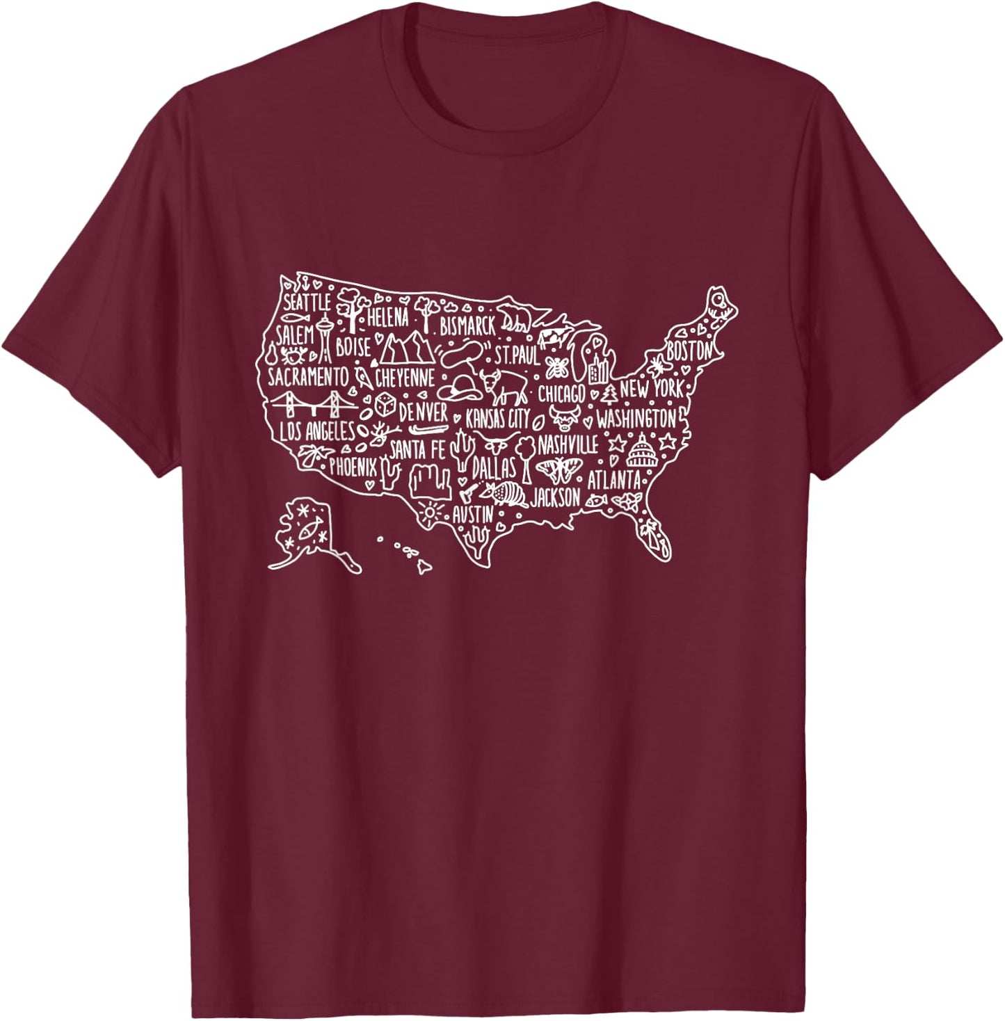 USA Shirts, United States Of America Map Shirts 4th of July T-Shirt - T-Shirt | Maroon