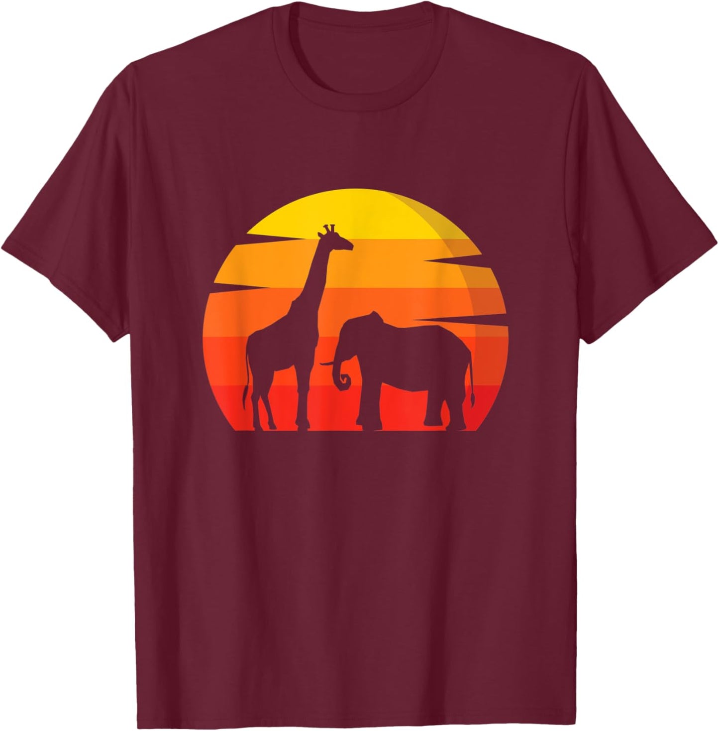 Elephant Giraffe Vintage Animal Lover Zoo Africa Animals T-Shirt - T-Shirt | Maroon