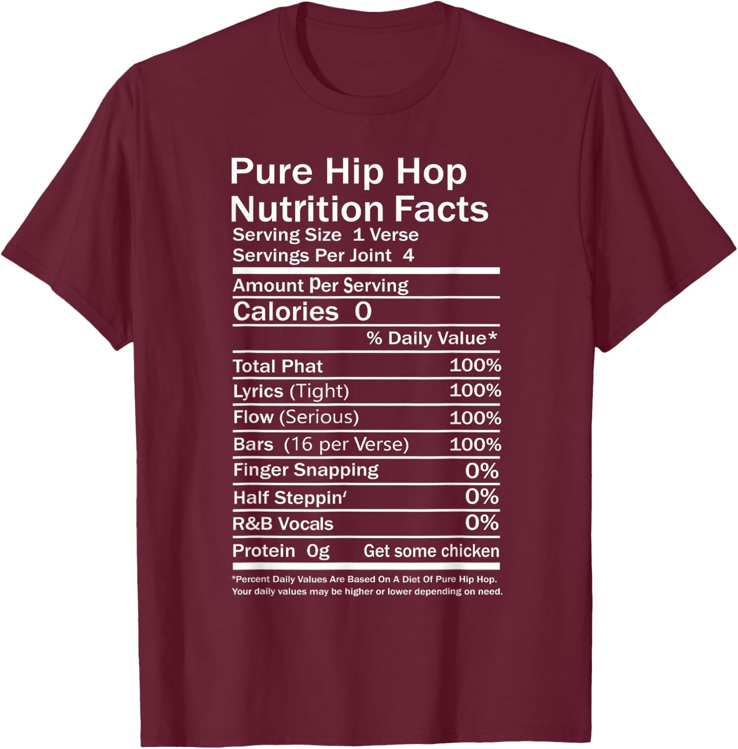 Hip Hop Nutrition Facts Concert Rap Music Joke Party Casual T-Shirt - T-Shirt | Maroon