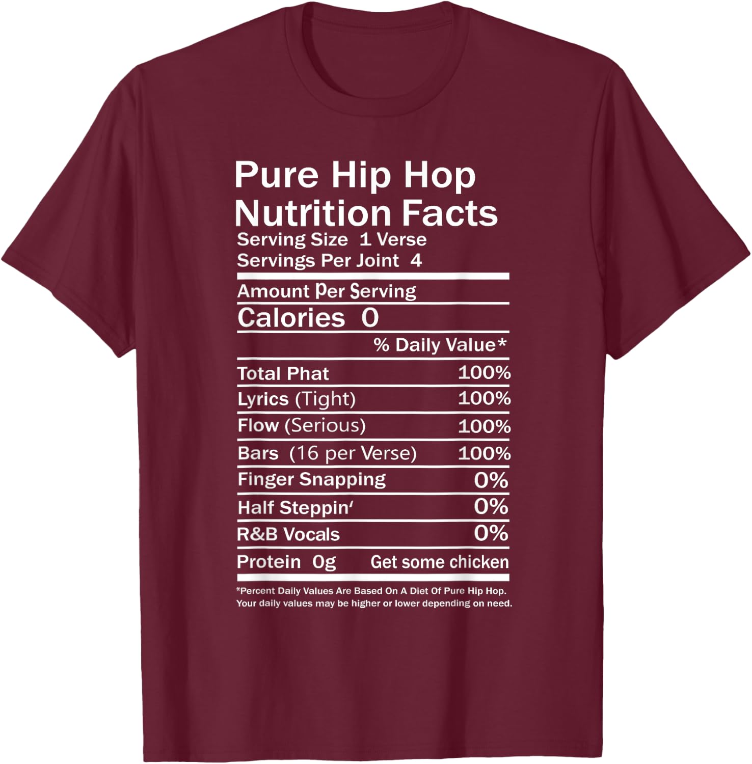 Hip Hop Nutrition Facts Concert Rap Music Joke Party Casual T-Shirt - T-Shirt | Maroon