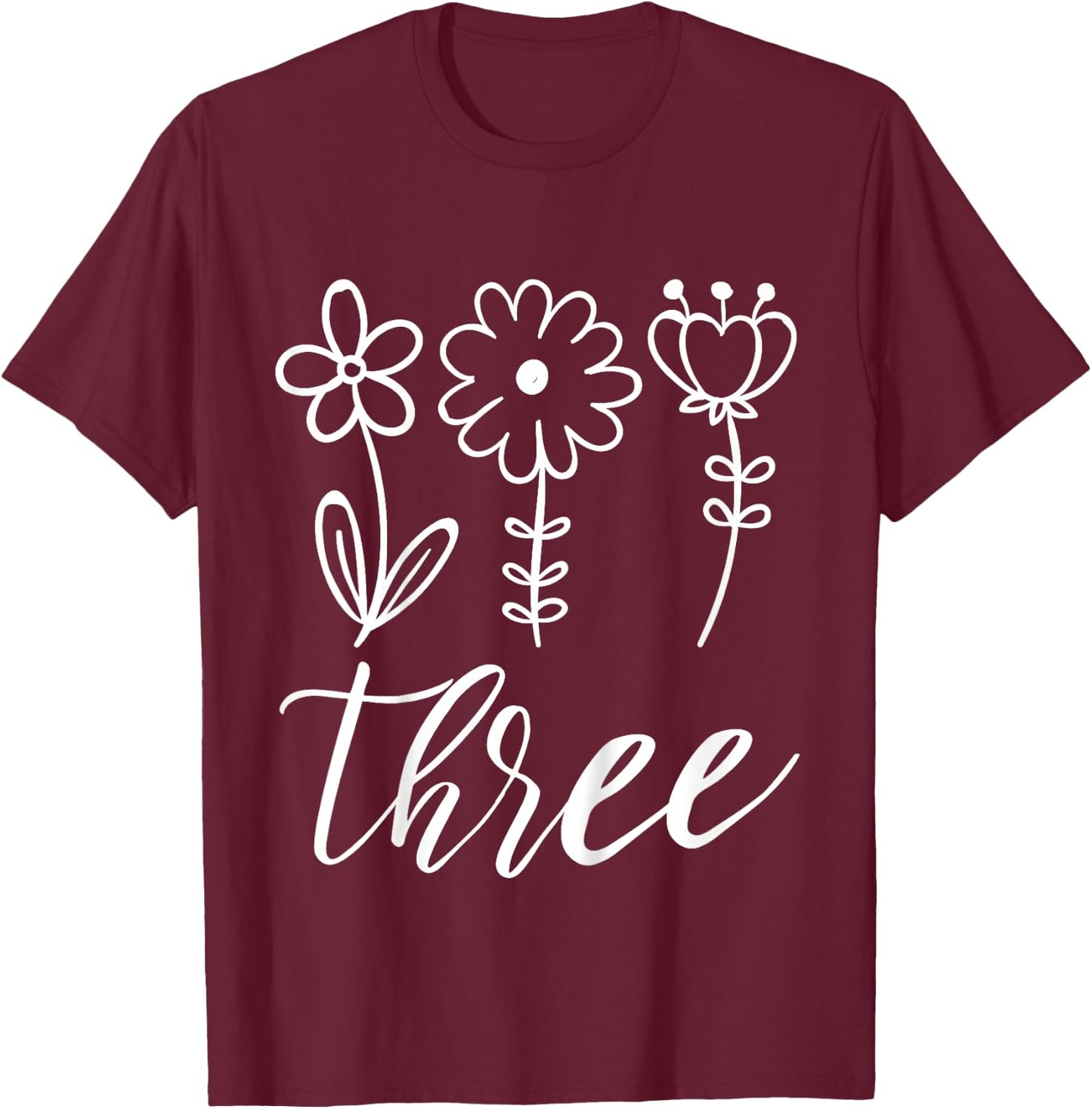 Floral Three 3 Year Old 3rd Birthday Gift Third Girl Toddler T-Shirt - T-Shirt | Maroon