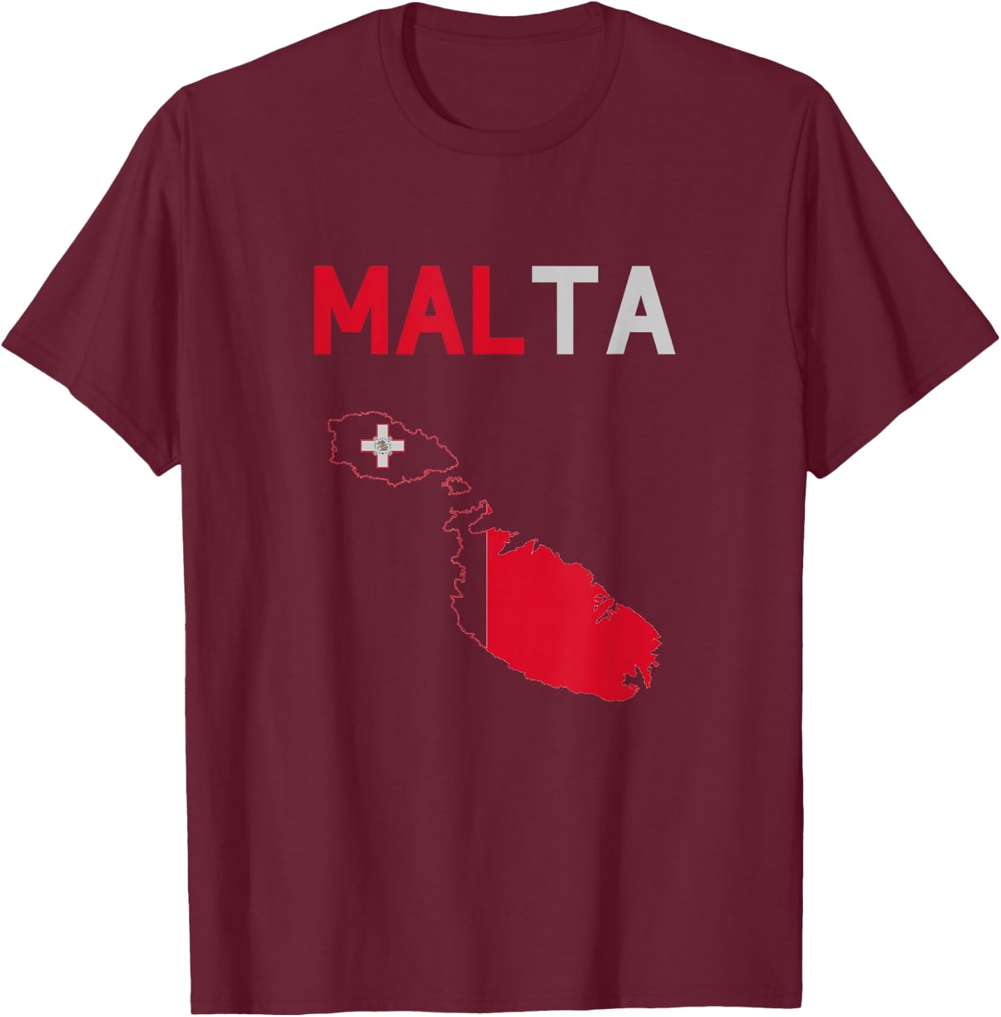 Malta Flag and Map T-Shirt - T-Shirt | Maroon