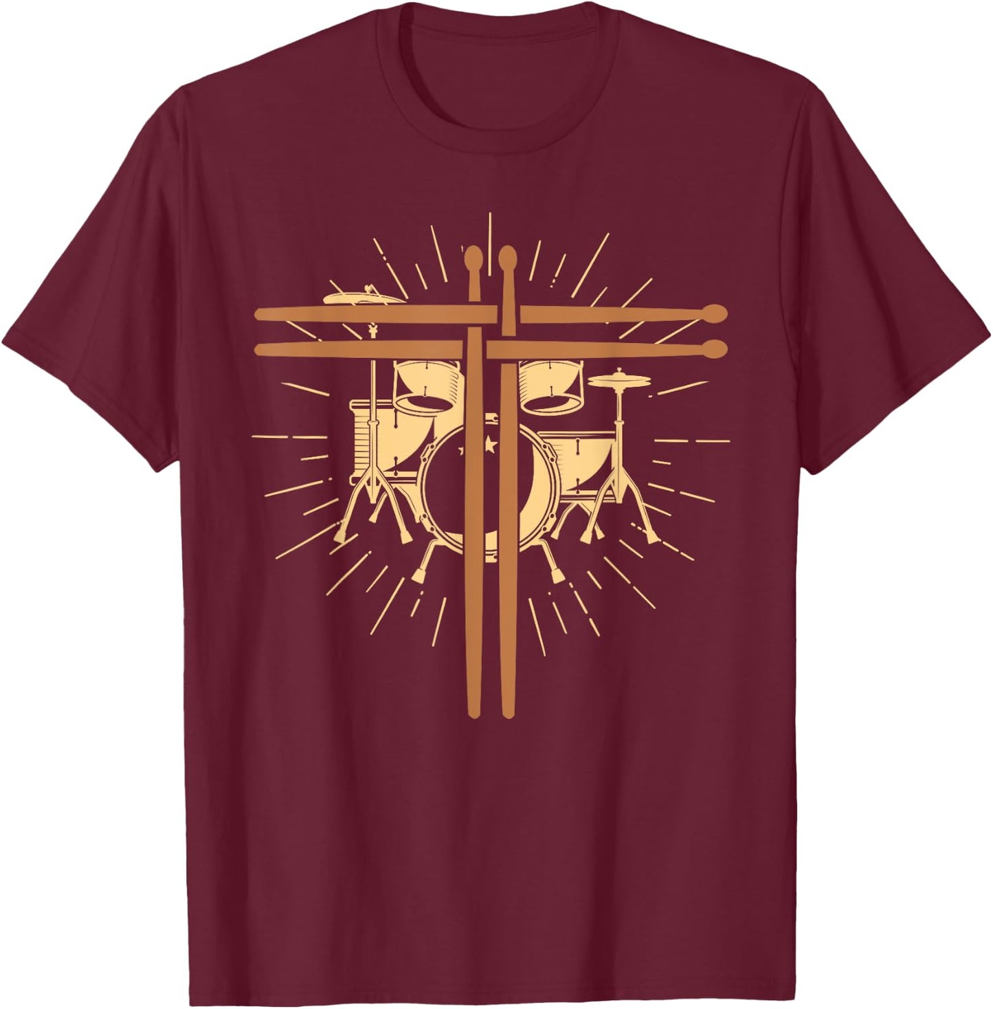 Christian Drummer Drum Sticks Cross Religious Band Drummer T-Shirt - T-Shirt | Maroon