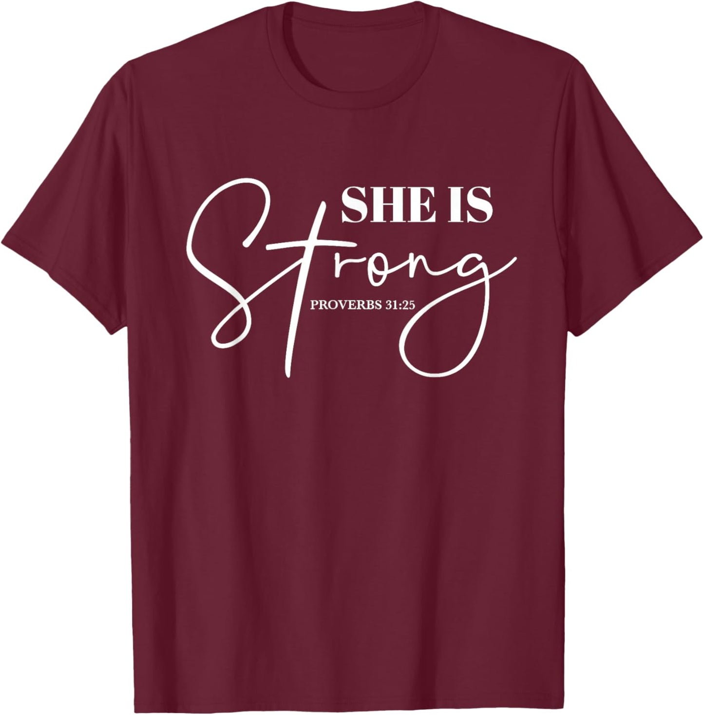 She Is Strong Christian Women Athlete Gym Workout T-Shirt - T-Shirt | Maroon